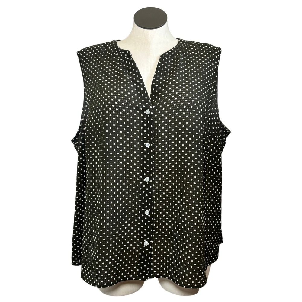 Jones New York Signature Woman 3X Olive Green Polka Dot Sleeveless Blouse Shirt